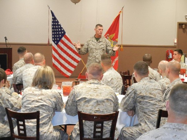 Brig. Gen. George W. Smith Jr., USMC, briefs attendees at the chapter's first luncheon in June.